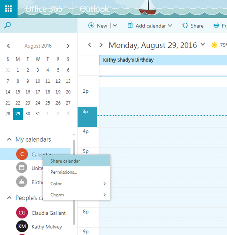 Outlook Shared Calendar Screen Shot